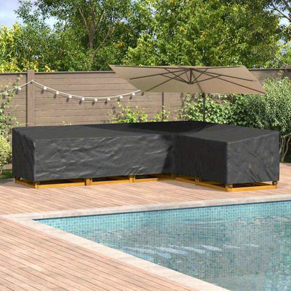 Tuinmeubelhoes – Loungedeksel – Buitenmeubelhoes – Patiohoes – Hoekbankhoes – Extra Groot 355x275x80 cm – Waterdicht 420D Oxford Polyester – UV-Bestendig Met Versterkte Naden – Zwart