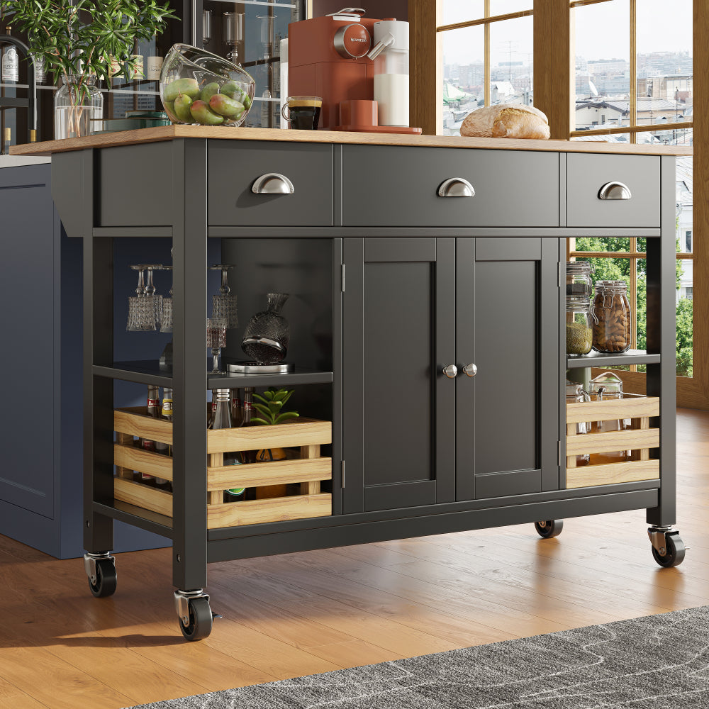 Keukentrolley – Keukenwagen – Serveerwagen – Opbergtrolley – Trolley Op Wielen – Multifunctioneel – 120x45x90 cm – Duurzaam Niet-Hout – Zwart/Wit Met Pineaftrek