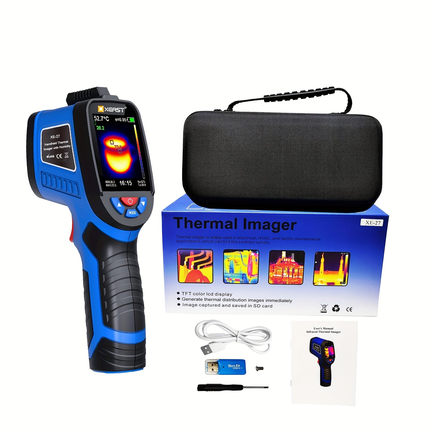 Infrarood Thermografiecamera – Warmtebeeldcamera – Thermisch Beeldapparaat – Temperatuurmeter – Vochtigheidsmeter – Handzaam & Draagbaar – USB Aansluiting – 2,4 Inch Kleurenscherm