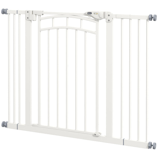 Hondenveiligheidspoort – Hondenpoort – Traphekje – Huisdierbarrière – Veiligheidshek – Automatisch Sluitend – Eenvoudige Eénhandsbediening – Wit – Verstelbaar 74-100 cm – Robuust Stalen Frame