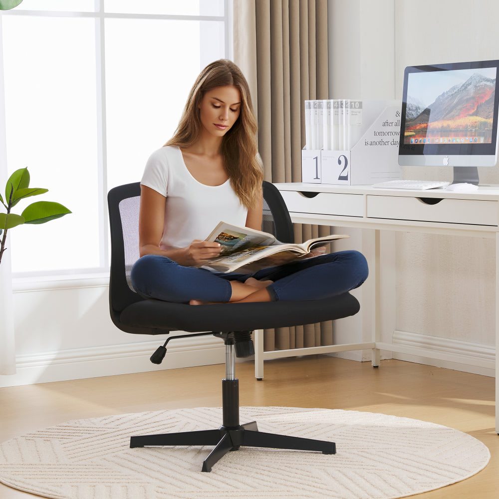 Bureaustoel Zonder Armleuningen – Ergonomische Stoel – Computerstoel – Bureaustoel Voor Thuis – Draaistoel – Brede Zitting – 360° Draaifunctie Met Kanteloptie