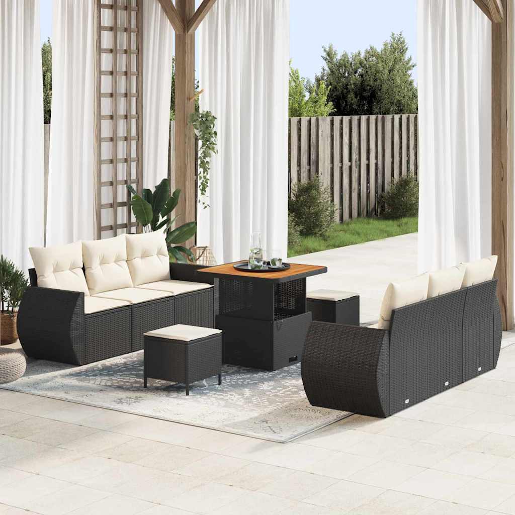 Tuinbank – Buitenbank – Tuinmeubel – Loungeset – Zithoek – Ruime Zitplaatsen – Weerbestendig Rotan – Crème Beige Kussens