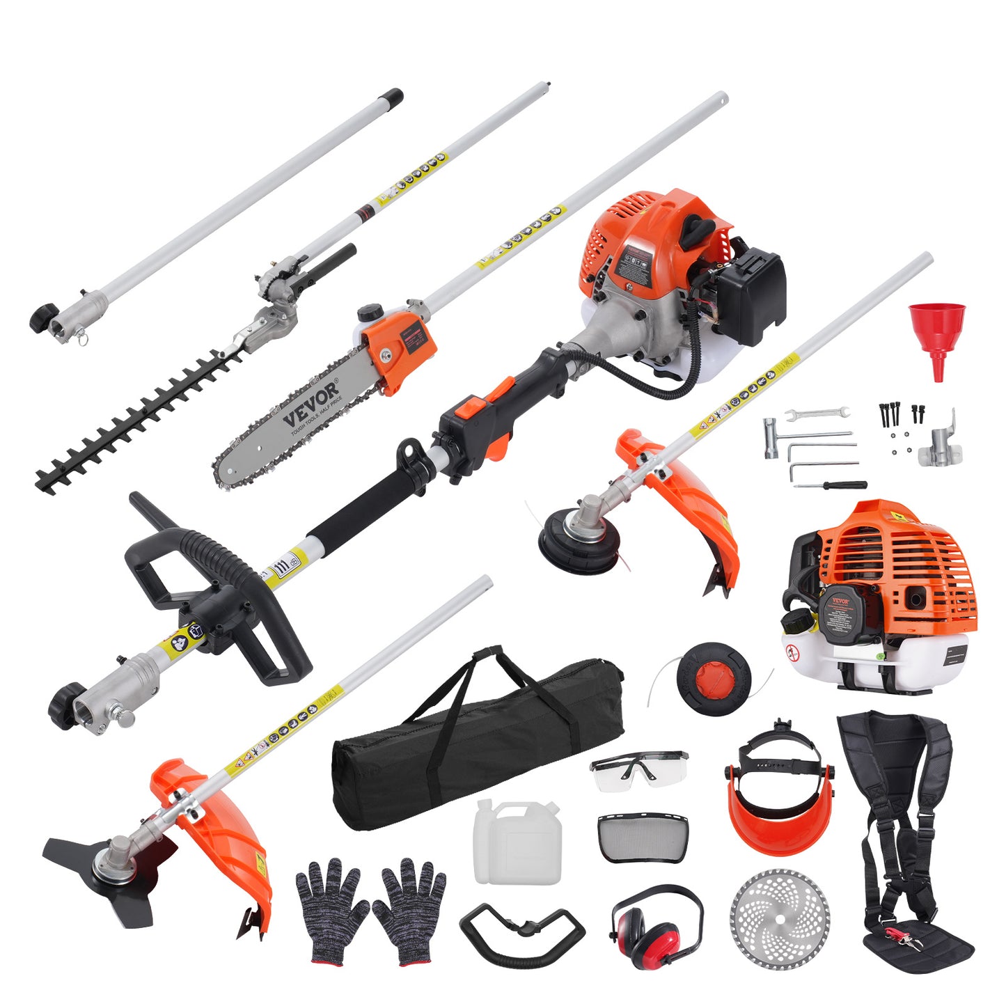 6-in-1 Benzine Heggenschaar – Snoeischaar – Bosmaaier – Grastrimmer – Kettingzaag – Multifunctionele Tuinmotor – 33CC 2-Takt Motor – Draaibare 270° Snoeikop