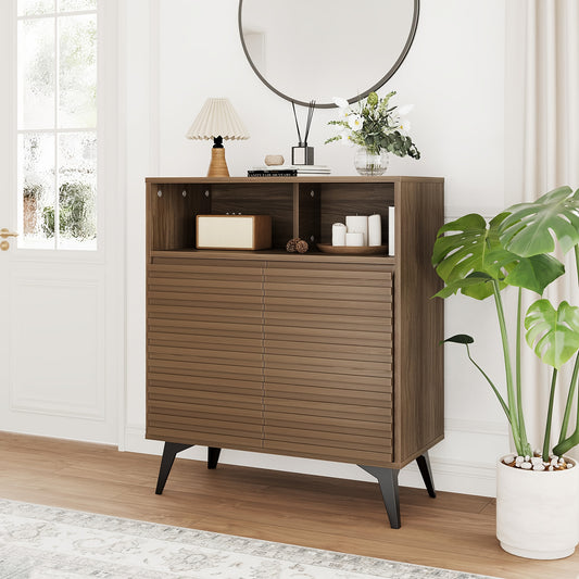 Fluted Storage Cabinet with Metal Legs, Mid Century Modern Sideboard, Buffet Credenza with Storage for Living Room, Hallway, Entryway, Room Decor, Entryway Storage, Home Organization, Rustic Decor, Contemporary Design, Sturdy