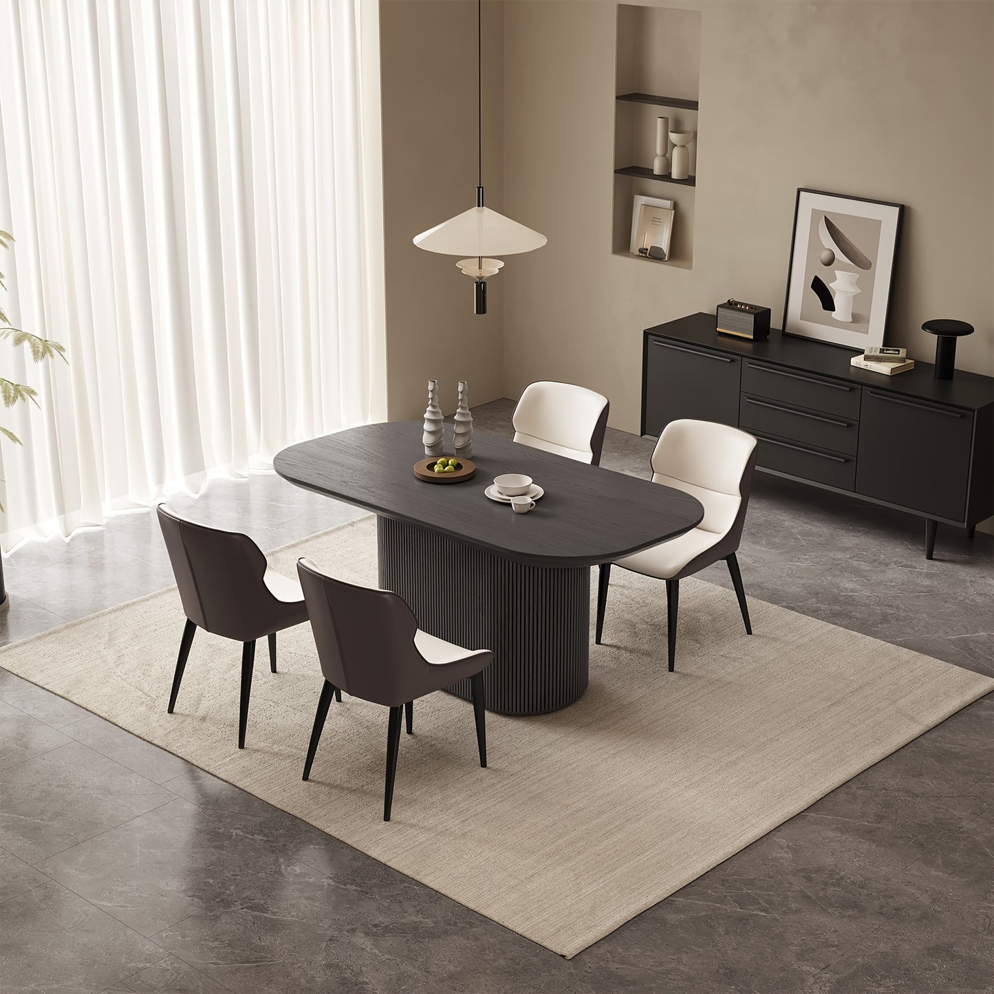 Eettafel – Tafel – Keukentafel – Eetkamertafel – Ovale Tafel – Donkergrijs – Ruimtebesparend – Voor 4-8 Personen – Hardhout & Kunstboard – 220 cm