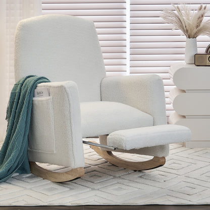 044 rocking chair with stool relaxation with ottoman rocking chair for the interior with a high backrest for the living room white teddy fabric,  Cozy Seating, Stylish Seating, Elegant Design, Premium Materials, Modern Homeow