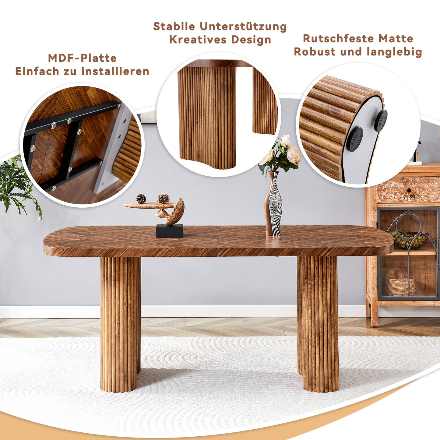 Eettafel – Tafel – Dinertafel – Eetkamertafel – Tafeltje – Zwart – Extra Groot Tafelblad – Stabiele Bogenpoot
