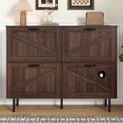 Schoenenkast – Schoenenrek – Schoenenopberger – Schoenrek Organizer – Smalle Kast – Bruin – 3 Deuren Met Kleppen – Vrijstaand Met Stevige Poten