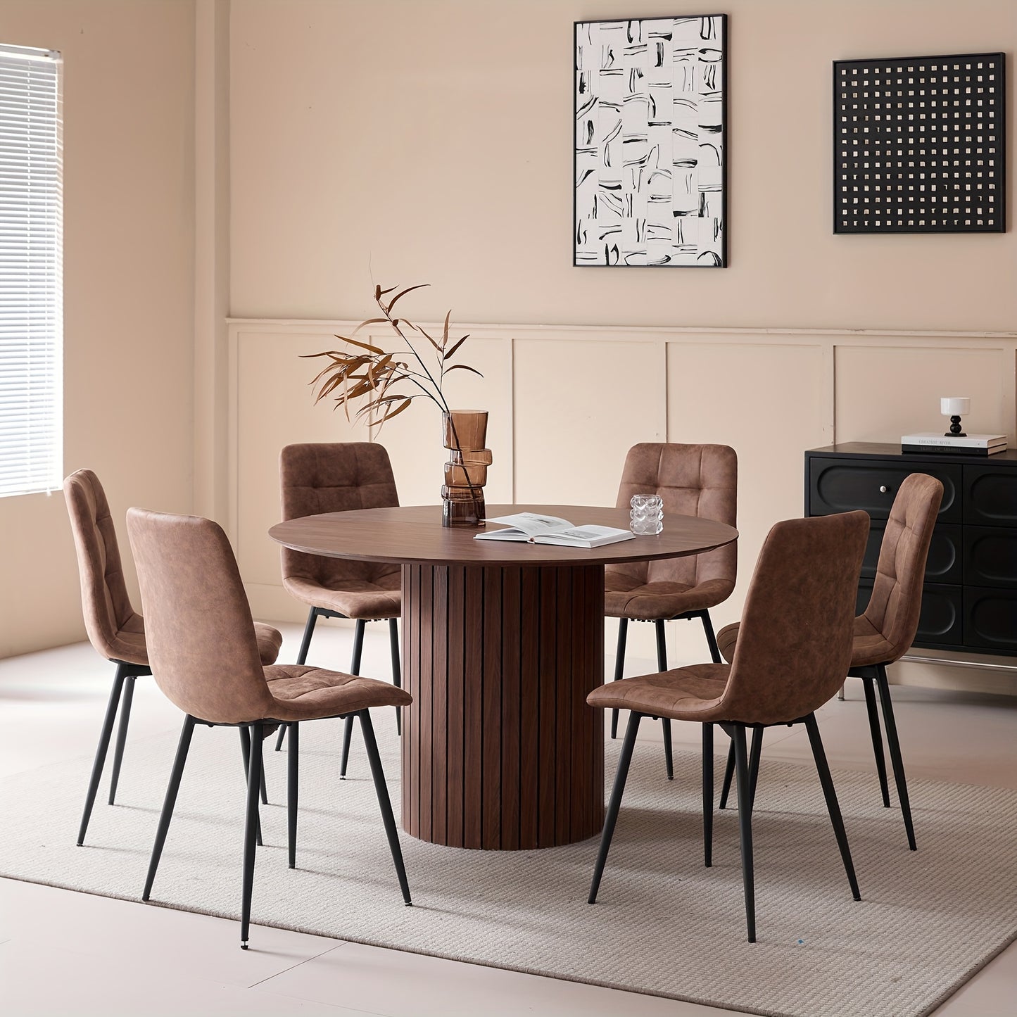 Eettafel – Ronde Tafel – Keukentafel – Eetkamertafel – Landelijke Tafel – 120 cm Diameter – MDF Blad Met Metalen Onderstel – Verstelbare Voetjes