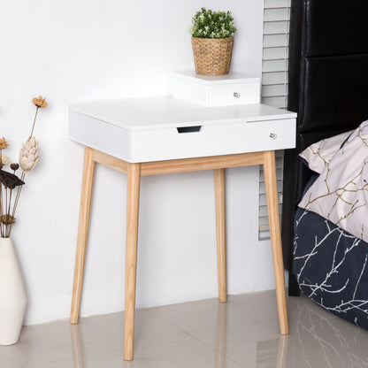 Kaptafel – Make-up Tafel – Vanity – Secretaire – Dressing Table – Scandinavisch Design – Vouwbare Spiegel – Ruime Opbergruimte – Wit MDF – Compact 60x50x86 cm