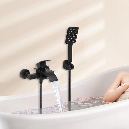 douchekraan – badkraan – mengkraan – badkamerkraan – handdouche – messing – watervaluitloop – 5 functies – zwarte afwerking