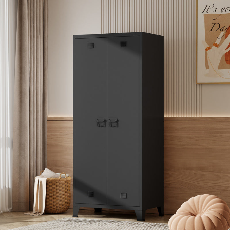 Stalen Kledingkast – Garderobekast – Opbergkast – Kledingrek – Kledingstation – Industrieel Design – Ventilatie Deuren – 180 x 90 x 40 cm – Stevige Stalen Constructie