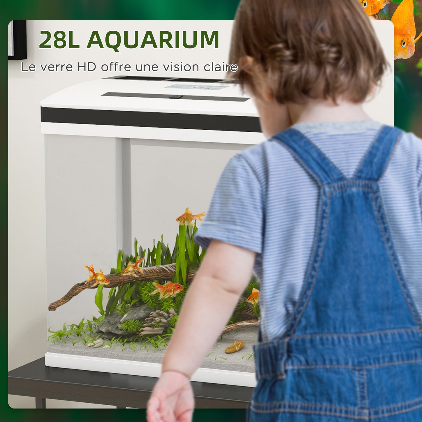 Aquarium – Vissenkom – Visbak – Nano Aquarium – Glas Aquarium – 28 Liter Inhoud – LED-Verlichting en Stil Filter – Met Deksel – Wit