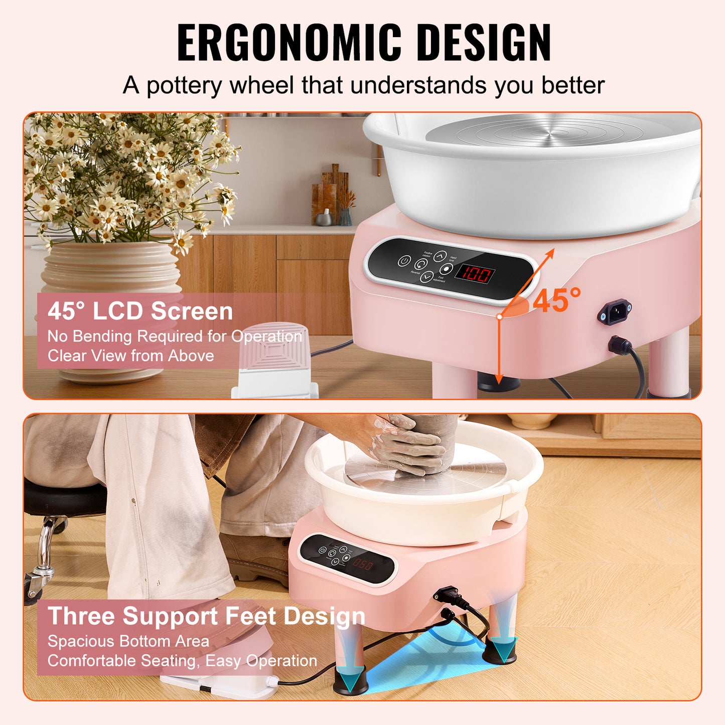 Keramiekdraaischijf – Draaibank – Pottenbakkersschijf – Keramiekmachine – Klei draaiplateau – Roze – 10 Inch Werkvlak – 350 Watt Motor