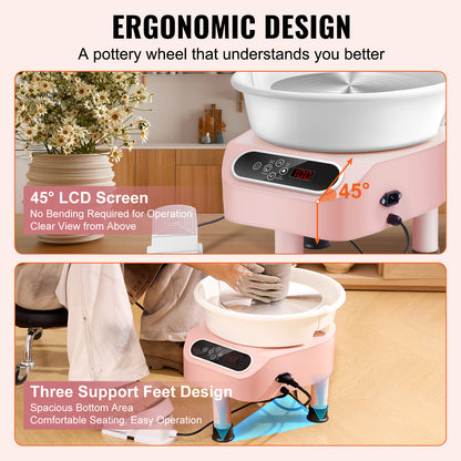 Keramiekdraaischijf – Draaibank – Pottenbakkersschijf – Keramiekmachine – Klei draaiplateau – Roze – 10 Inch Werkvlak – 350 Watt Motor