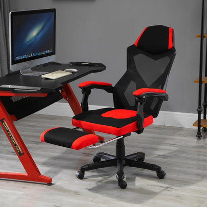 Ergonomische Bureaustoel – Gamingstoel – Kantoorstoel – Werkstoel – Deskchair – Verstelbare Rugleuning – 360° Draaibaar – Zwaarbelast 5-Wiel Onderstel – Hoofdsteun – Zwart/Rood