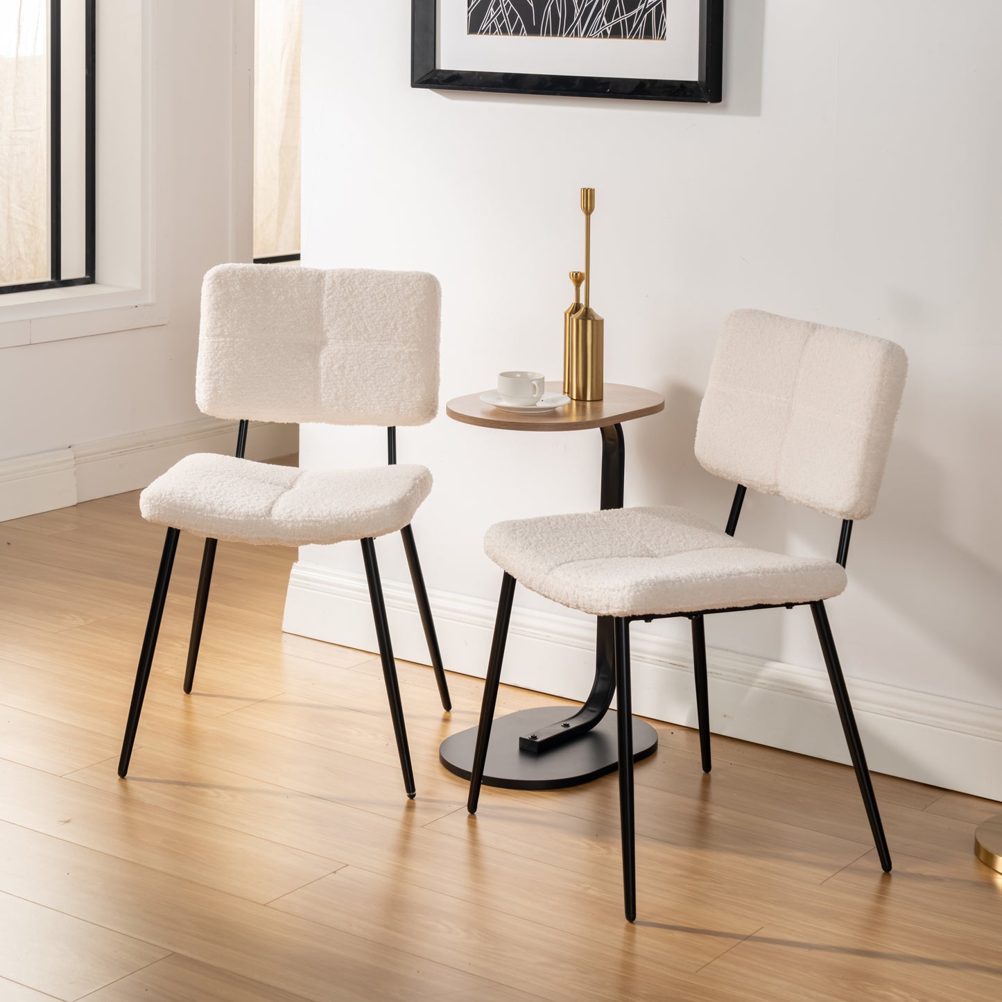 Scandinavische Eetkamerstoelen – Stoelen Set – Design Stoel – Eetkamer Stoel – Keuken Stoel – Off-White – Nepbont Bekleding – Ergonomische Zitting 57x45x81,5 cm