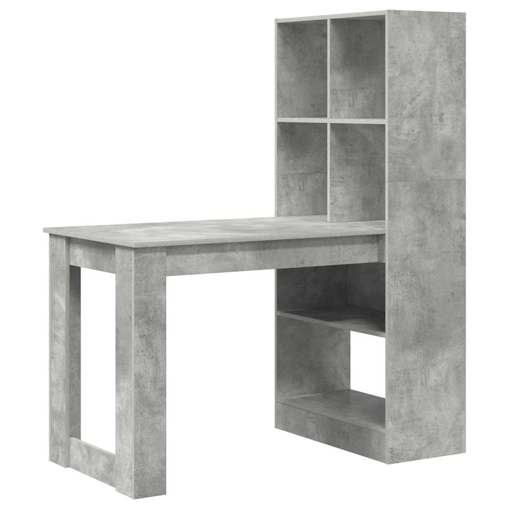 Bureau – Werkplek, Bureautafel, Studiemöbel, Computerbureau – Concrete Grijs – Krasbestendig Hout – Met Opbergruimte