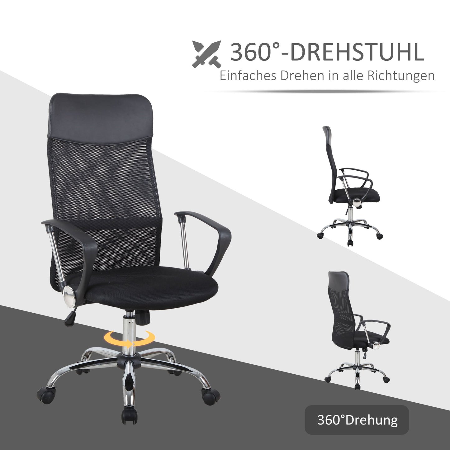 Ergonomische Bureaustoel – Gamingstoel – Draaistoel – Bureaustoel Met Kantelfunctie – Verstelbare Hoogte – Zwart – Mesh Rugleuning – Foam Zitting – 63x65x109-119 cm