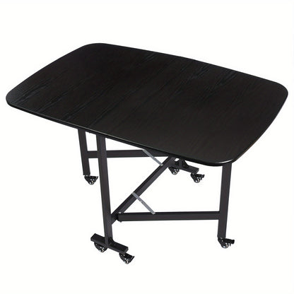 Klaptafel – Vouwtafel – Campingtafel – Inklapbare Tafel – Opvouwbare Eettafel – Zwart Houtnerf – 120x80x75 cm – 6 Wieltjes Met Remmen