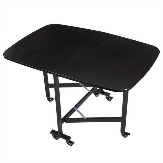 Klaptafel – Vouwtafel – Campingtafel – Inklapbare Tafel – Opvouwbare Eettafel – Zwart Houtnerf – 120x80x75 cm – 6 Wieltjes Met Remmen