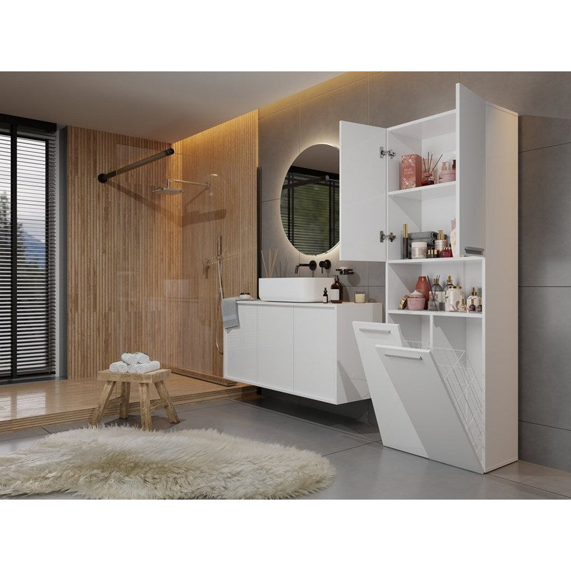 Badkamerkast – Badkamermeubel – Opbergkast – Wastafelkast – Kast Met Mand – Mat Wit – Vochtbestendig – 60 cm Mand