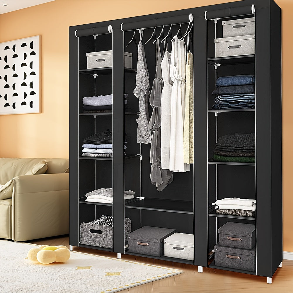Canvas Non-woven Wardrobe, Large Capacity Wardrobe, 3-door Wardrobe, Storage Wardrobe, Wardrobe System, 12-shelf Wardrobe, Home Rental Room Dormitory Wardrobe, Clothes Organizer, Bedroom Hall Storage Rack (134x43x172cm), Port
