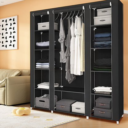 Canvas Non-woven Wardrobe, Large Capacity Wardrobe, 3-door Wardrobe, Storage Wardrobe, Wardrobe System, 12-shelf Wardrobe, Home Rental Room Dormitory Wardrobe, Clothes Organizer, Bedroom Hall Storage Rack (134x43x172cm), Port