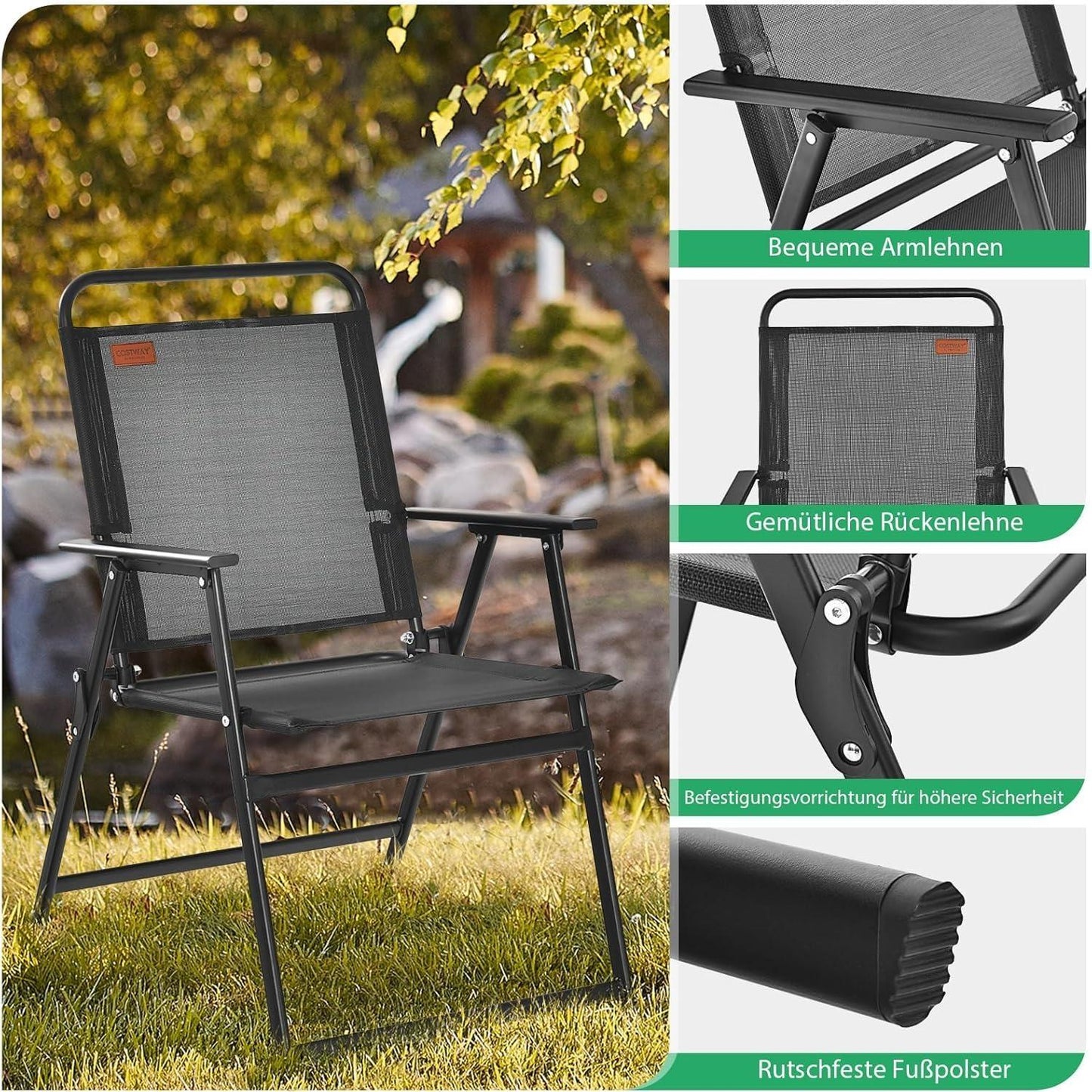Tuinstoelen – Klapstoelen – Balkonstoelen – Terrasstoelen – Campingstoelen – Opvouwbaar – Ademend Metalen Frame – Set Van 4