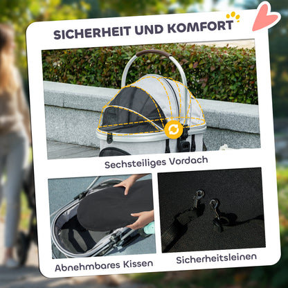 Hondenwagen – Huisdierenwagen – Buggy – Draagtas – Autostoel – Lichtgewicht Aluminium Frame – 3-in-1 Opvouwbaar Design – Inclusief Veiligheidsharnassen – Lichtgrijs