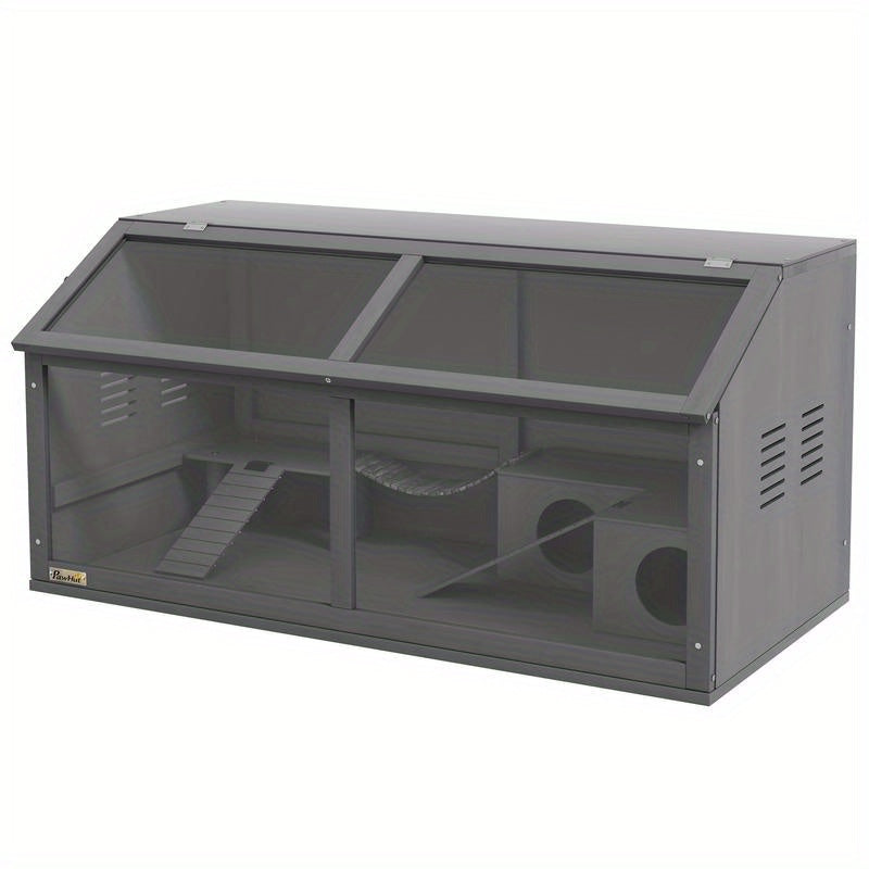 Small animal cage rodent cage, with accessories, fir wood, 100cm x 52cm x 50cm, grey, Pet Enclosure, Rodent Habitat, Wooden Cage, Natural Wood Design, Solid Wood Construction, Handcrafted Cage, Animal Enclosure, Small Pet Cag