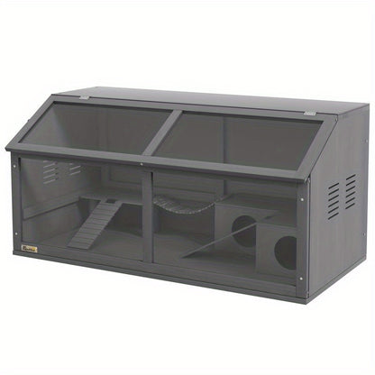 Small animal cage rodent cage, with accessories, fir wood, 100cm x 52cm x 50cm, grey, Pet Enclosure, Rodent Habitat, Wooden Cage, Natural Wood Design, Solid Wood Construction, Handcrafted Cage, Animal Enclosure, Small Pet Cag