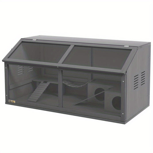 Small animal cage rodent cage, with accessories, fir wood, 100cm x 52cm x 50cm, grey, Pet Enclosure, Rodent Habitat, Wooden Cage, Natural Wood Design, Solid Wood Construction, Handcrafted Cage, Animal Enclosure, Small Pet Cag