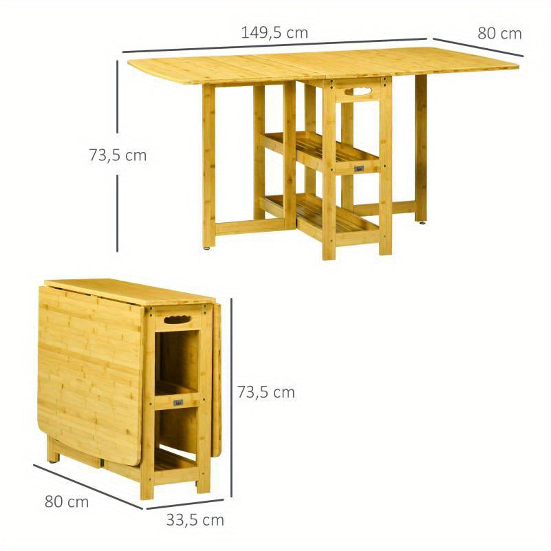 Verstelbare Bamboe Eettafel – Uitschuifbare Tafel – Uitklapbare Tafel – Opbergtafel – Balkon Tafel – 4 Verlengbladen – Lichtgewicht & Draagbaar