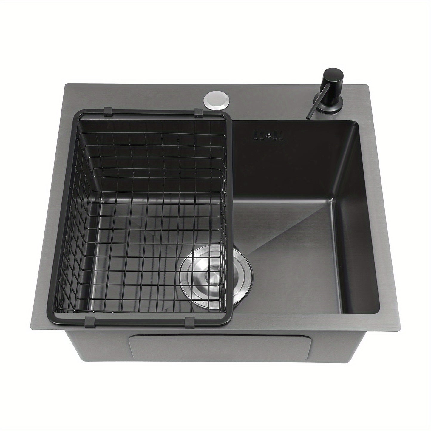 Dubbele Gootsteenbar – Keuken Organizer – Afwasrek – Zeepdispenser – Roestvrijstalen Drainer – Zwart – Compact 45x40 cm – Eenvoudige Installatie Zonder Boren
