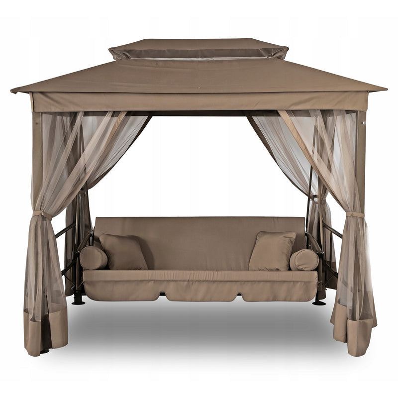 Tuin-Schommel – Schommelstoel – Buitenschommel – Vrijstaande Schommel – Tuinschommel Beige – Verstelbare Rugleuning – Weerbestendig Stalen Frame 175x105 cm
