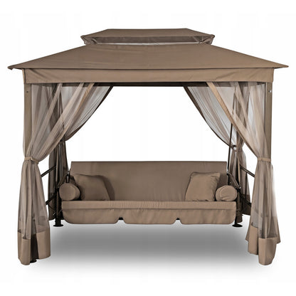 Tuin-Schommel – Schommelstoel – Buitenschommel – Vrijstaande Schommel – Tuinschommel Beige – Verstelbare Rugleuning – Weerbestendig Stalen Frame 175x105 cm