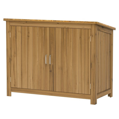 Buitenopslagkast – Tuinkast – Opbergkast Buiten – Tuinhuisje – Gereedschapskast – Weerbestendig Pent Dak – 110x50x85 cm Bruin