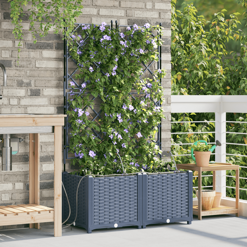 Plantenbak Met Irrigatiesysteem – Bloembak – Tuinbak – Plantenpot – Waterreservoir – Set Van 2 – Grijs – Zelfbewaterend – Duurzaam Materiaal