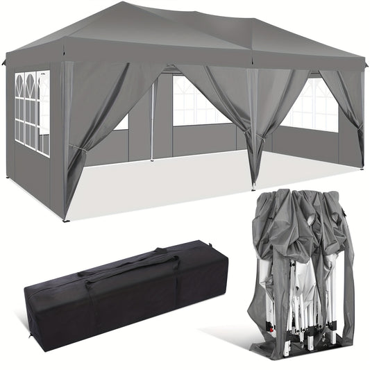Partytent – Tuinent – Paviljoen – Easy-up Tent – Feesttent – 3x6 Meter – Waterdicht Polyester – 6 Zijwanden Met UV-bescherming - Grijs