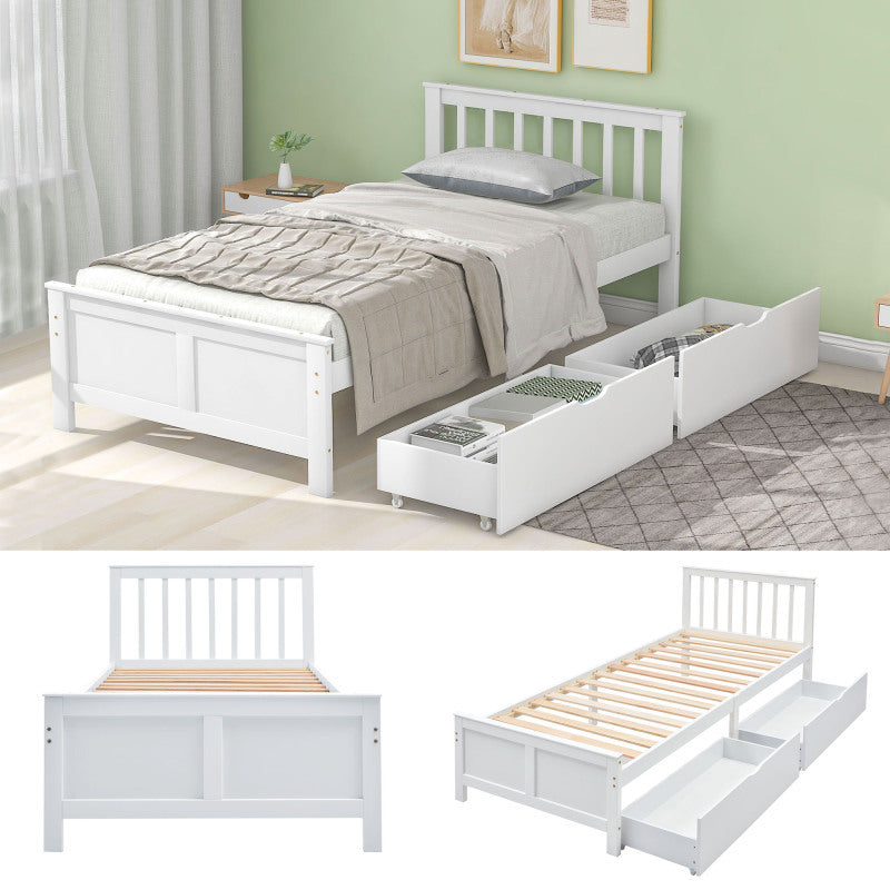 Eenpersoonsbed – Eenpersoonsbedden – Jeugdbed – Volwassenenbed – Bed met Opbergladen – Grenenhouten Frame – Geschikt voor Matras 90x200 cm
