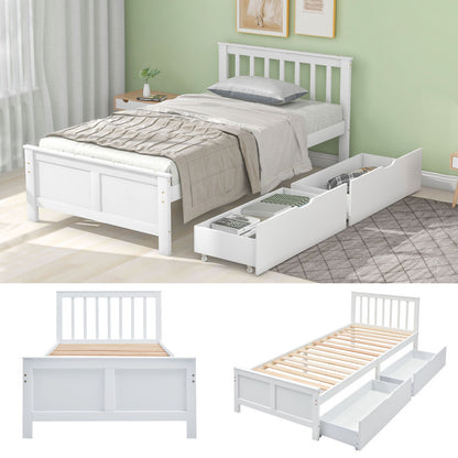 Eenpersoonsbed – Eenpersoonsbedden – Jeugdbed – Volwassenenbed – Bed met Opbergladen – Grenenhouten Frame – Geschikt voor Matras 90x200 cm