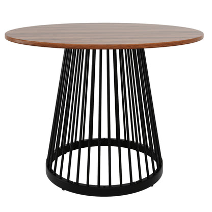 Contemporary Round Dining Table with Metal Legs - 80x80x76cm (27.5" Round), MDF Walnut Color Top & Black, 4-Person Capacity, Easy Assembly for Living Room & Dining Room, Dining Table for Living Room, Elegant Table Design