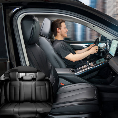 Autostoelhoezen – Universele Stoelhoezen – Autostoelbekleding – Kunstleer Stoelhoezen – Voor- en Achterstoelen – Zwart – Volledig Omsloten Design – Airbag Veilig