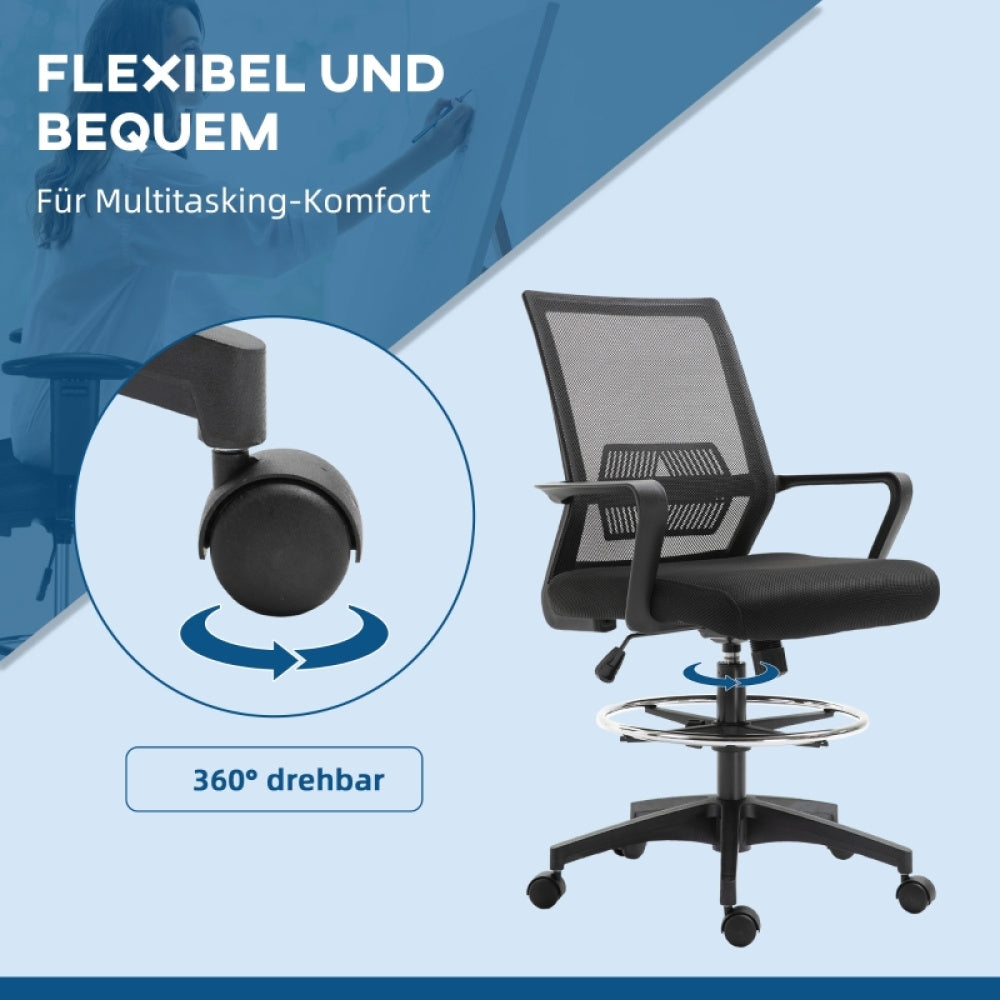 Bureaustoel – Office Chair – Draaistoel – Computerstoel – Bureaustoel – Ergonomisch – Verstelbare Voetensteun & Lendensteun – Mesh Rugleuning & Schommelfunctie – Zwart