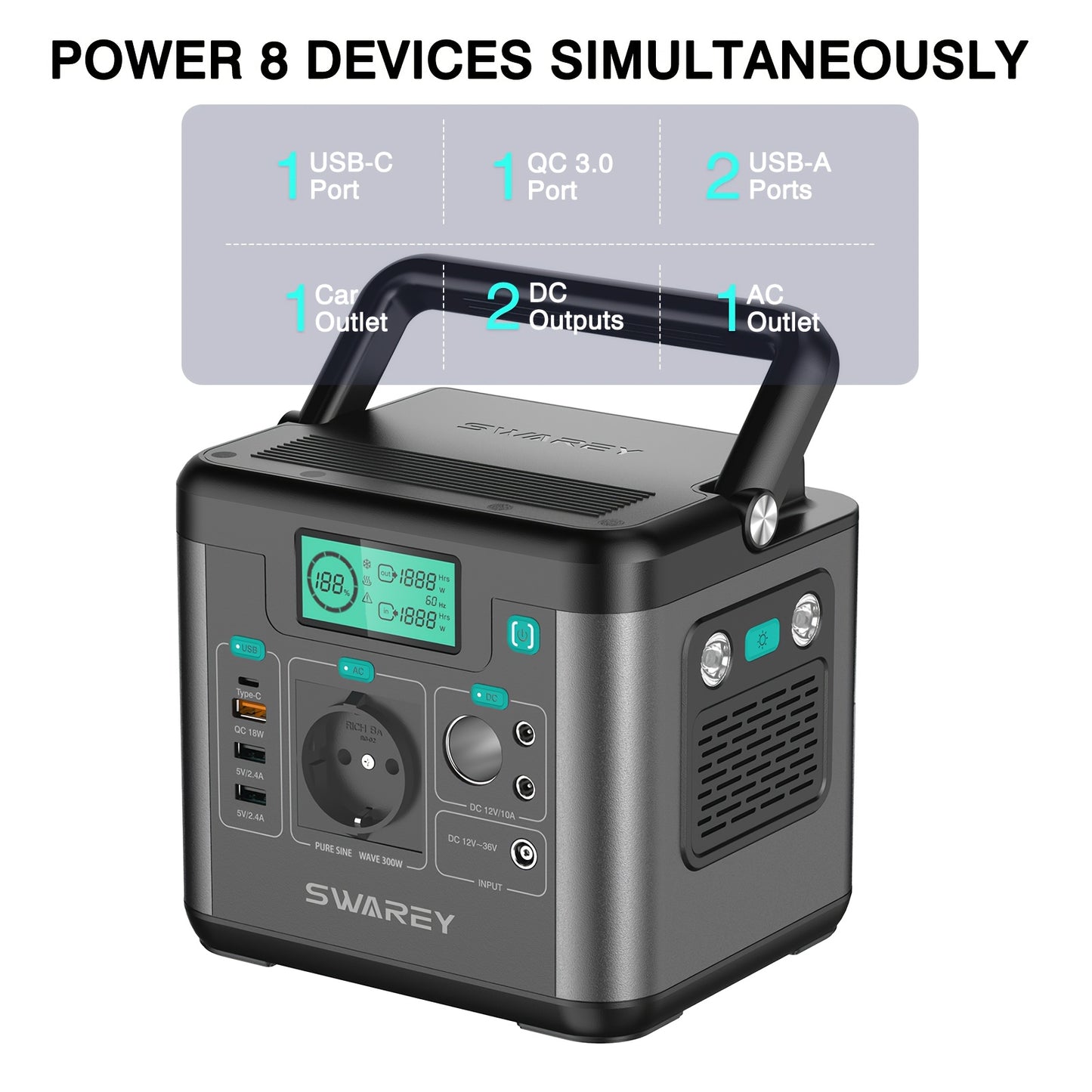 Powerbank – Draagbare Batterij – Externe Accu – Mobiele Oplader – Power Station – 300W AC Uitgang – 222Wh Lithium Batterij – USB-C PD 65W Snelladen