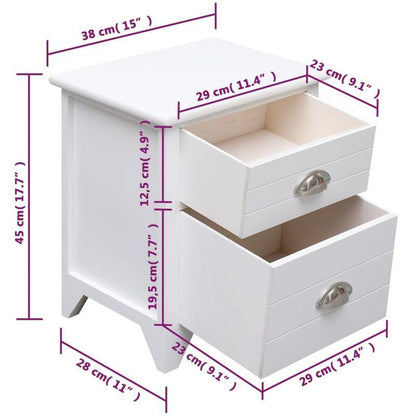Set of 2 bedside tables with 2 white drawers