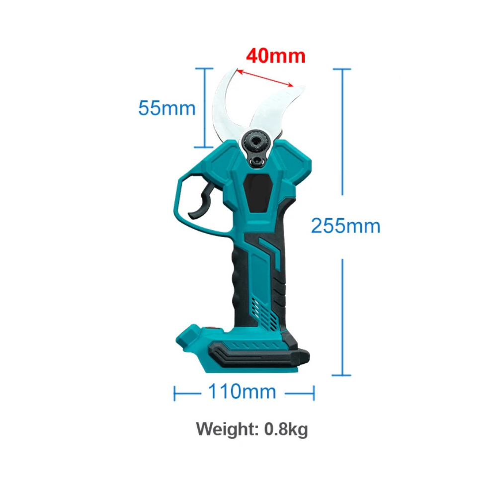 Elektrische Snoeischaar - Snoerloze Takkenschaar - Tuinschaar - Draadloze - Borstelloze Motor - met Draagtas - 40mm Snijbreedte - Koolstofstalen Mes - Zonder Accu en Oplader - 18V - Blauwgroen - QUORE