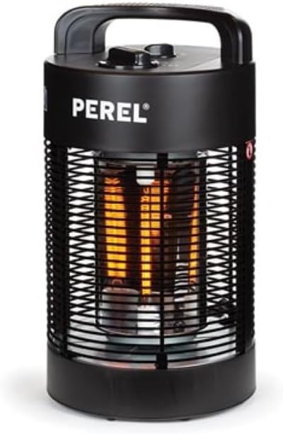 Perel Mobile Patio Heater, 700 W, Carbon with Tilt Protection, 2 Heat Levels, Oscillating, Plens-Proof, Metal, Black - QUORE