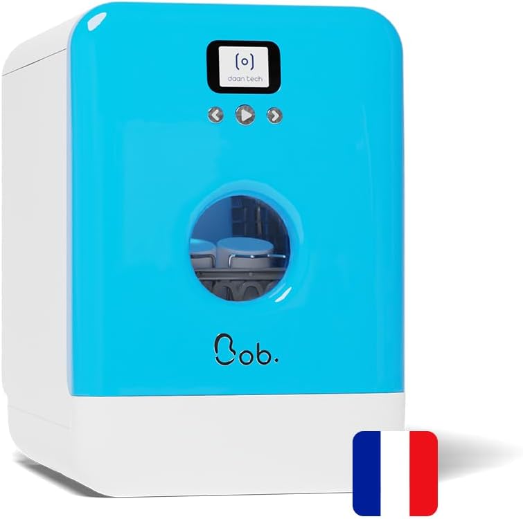 Bob - Compact Dishwasher - Daily Dishware for 3 People - Built-in Dishwasher - Freestanding, Integrated Tank, Portable - White (Maya Blue)